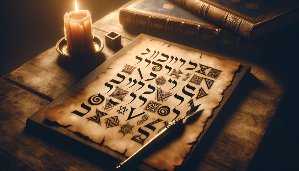 מחשבון גימטריה — ספר עתיק ואותיות עבריות באור נר וטוני זהב